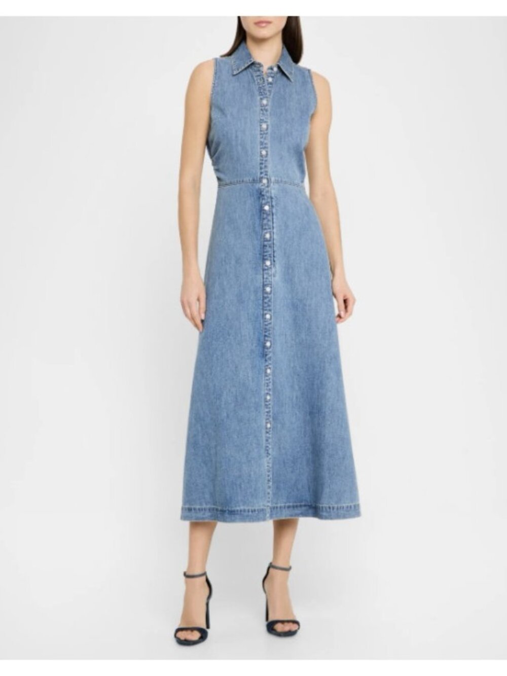 Veronica Beard Jeans Fuller Sleeveless Denim Midi Dress Starlight ( 0 )